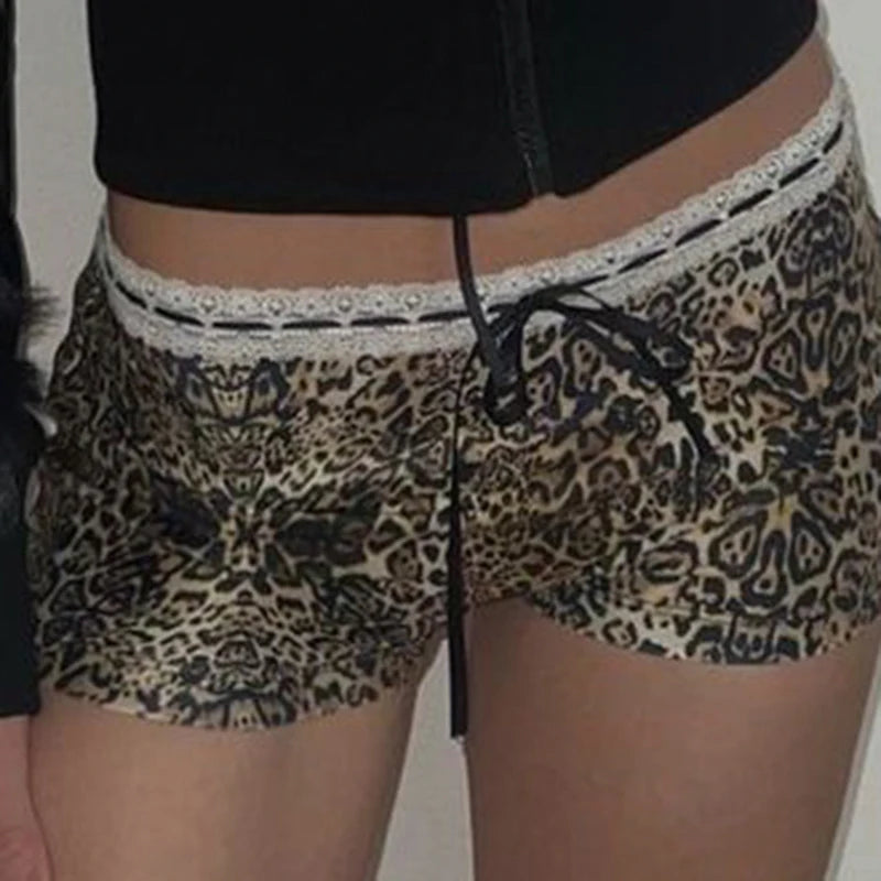 Leopard Print Lace Bow Low-Rise Shorts