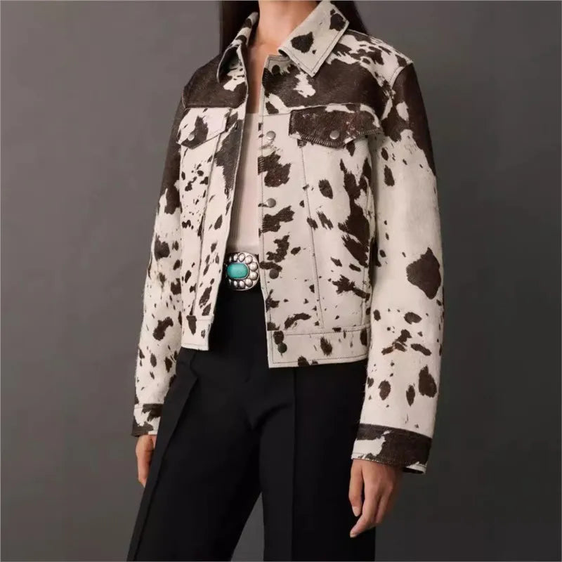 Cow Printed Short Jacket