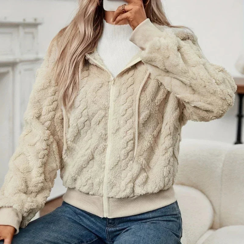 Zip Up Fuzzy Hooded Jacket