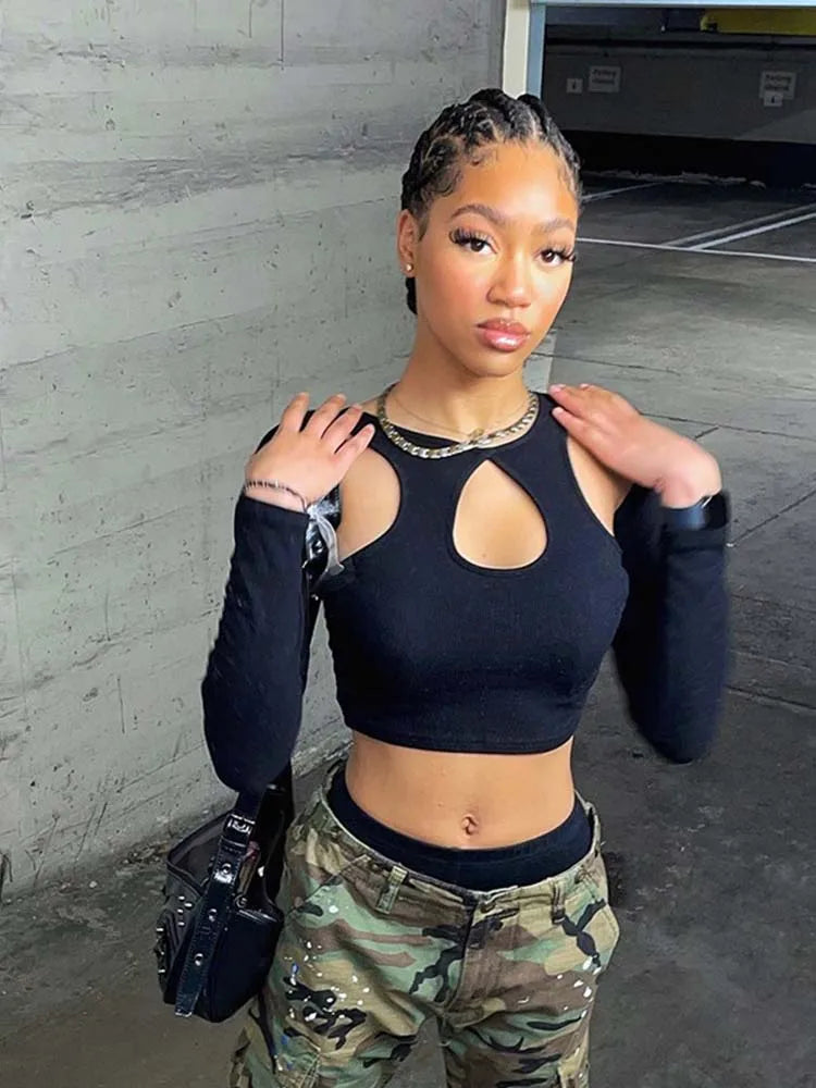 Hollow-Out Skinny Crop Top