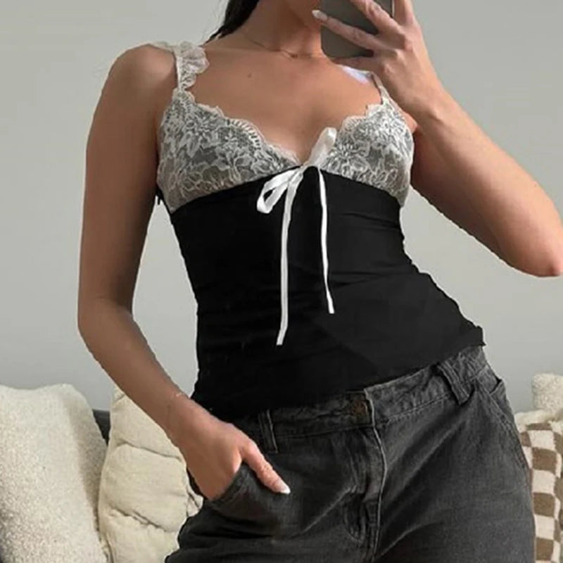 Contrast Lace Patchwork Tank Top