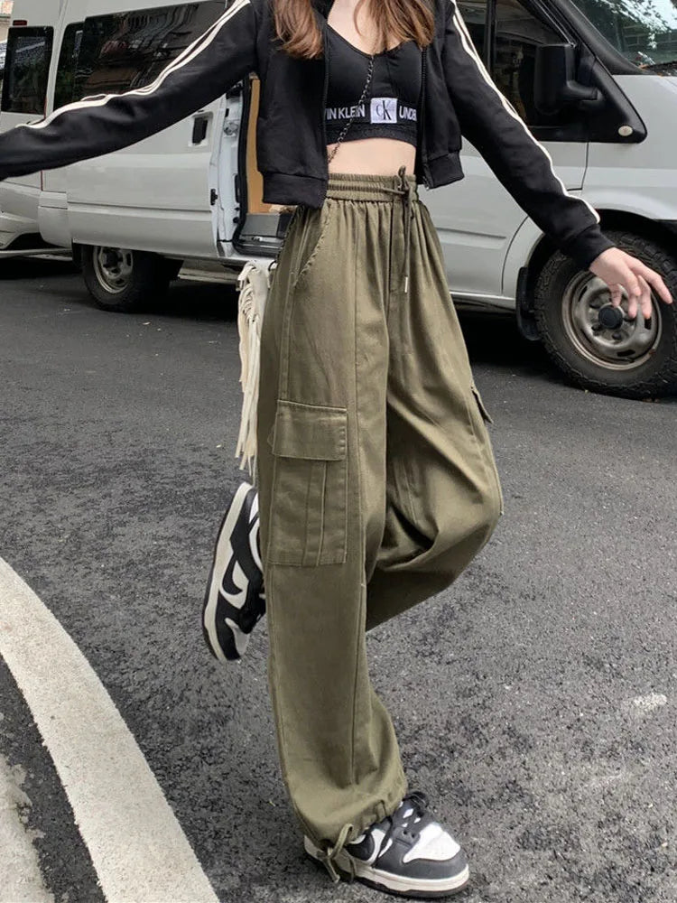 Elastic Pockets Loose Wide Leg Pants