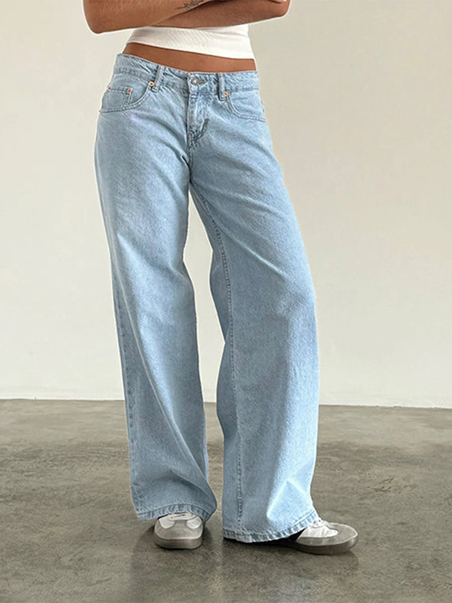 Y2K Vintage Zipper Button Low-Waist Baggy Jeans