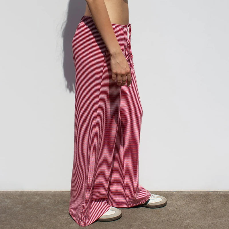 Striped Knit Wide-Leg Drawstring Pants