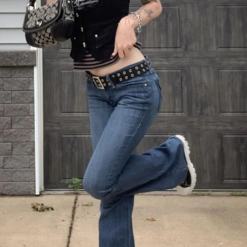 Retro Low-Rise Skinny Flared Denim Jeans