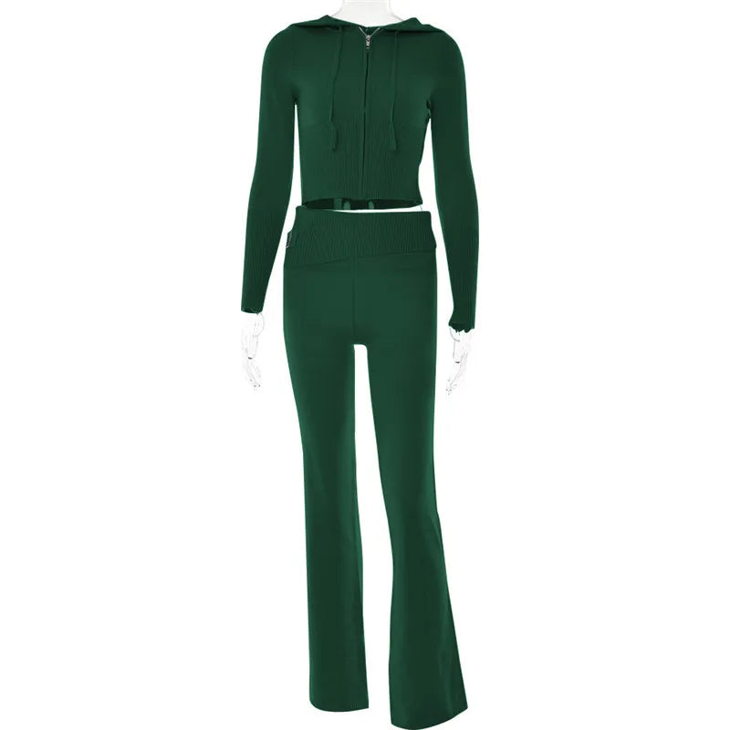 Solid Knitted 2-Piece Tracksuit Set