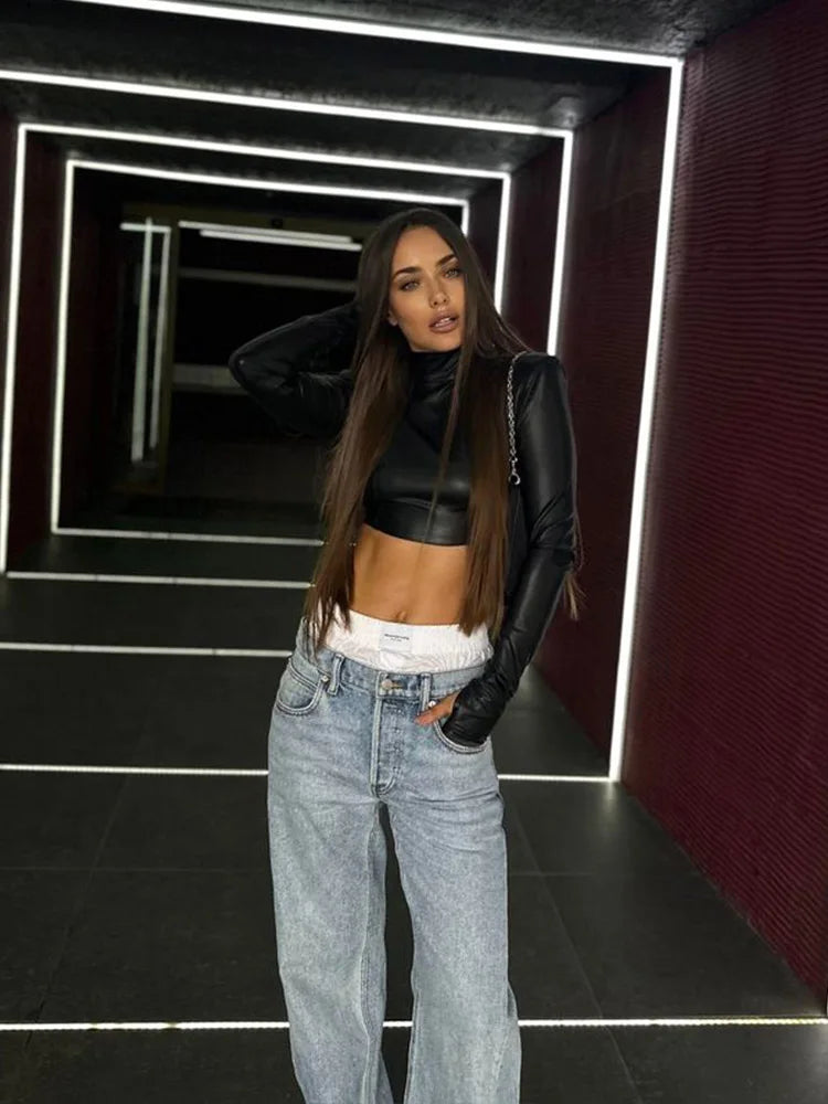 Women's Leather T-Shirt Short Party Dress