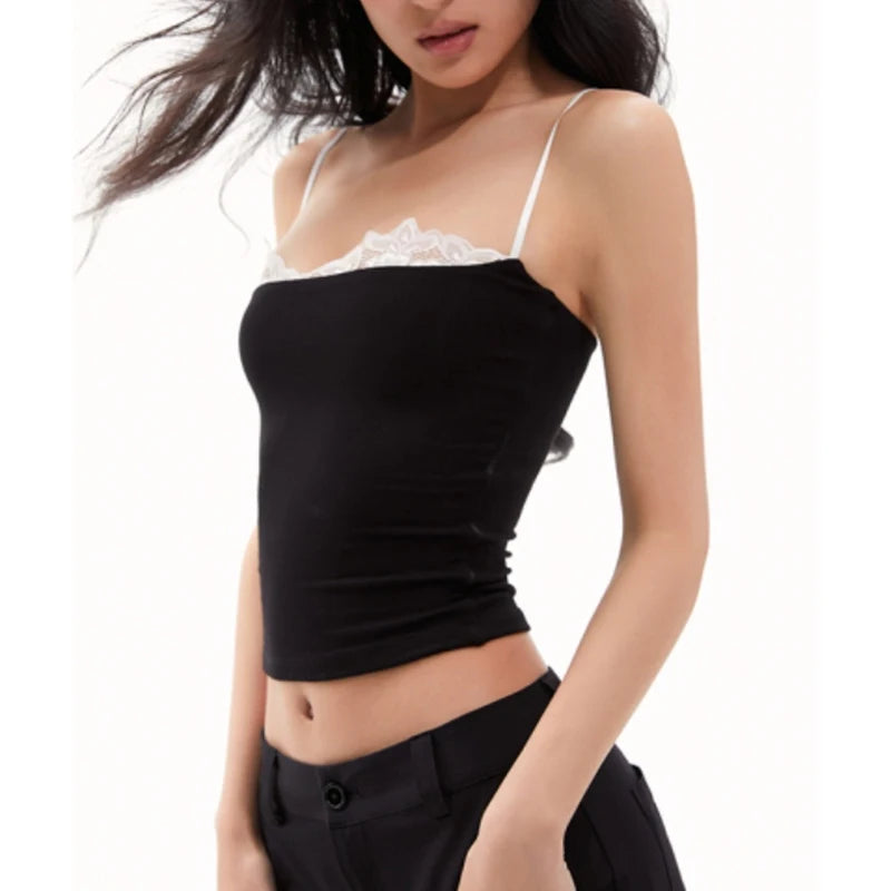 Black Lace Patchwork Backless Crop Top