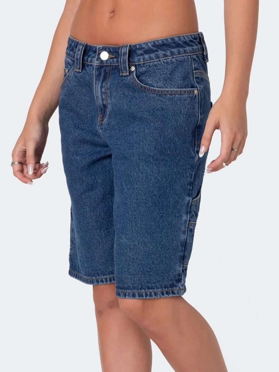 Summer Star Print Denim Knee-Length Jean Shorts