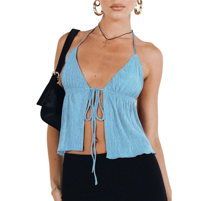 Sexy Bowknot Lace-Up Cami Top