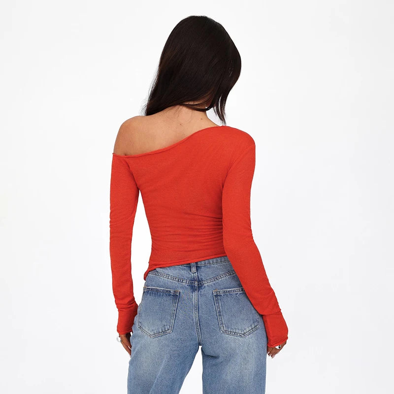 Slant Neck Off-Shoulder Cropped Bandage Top
