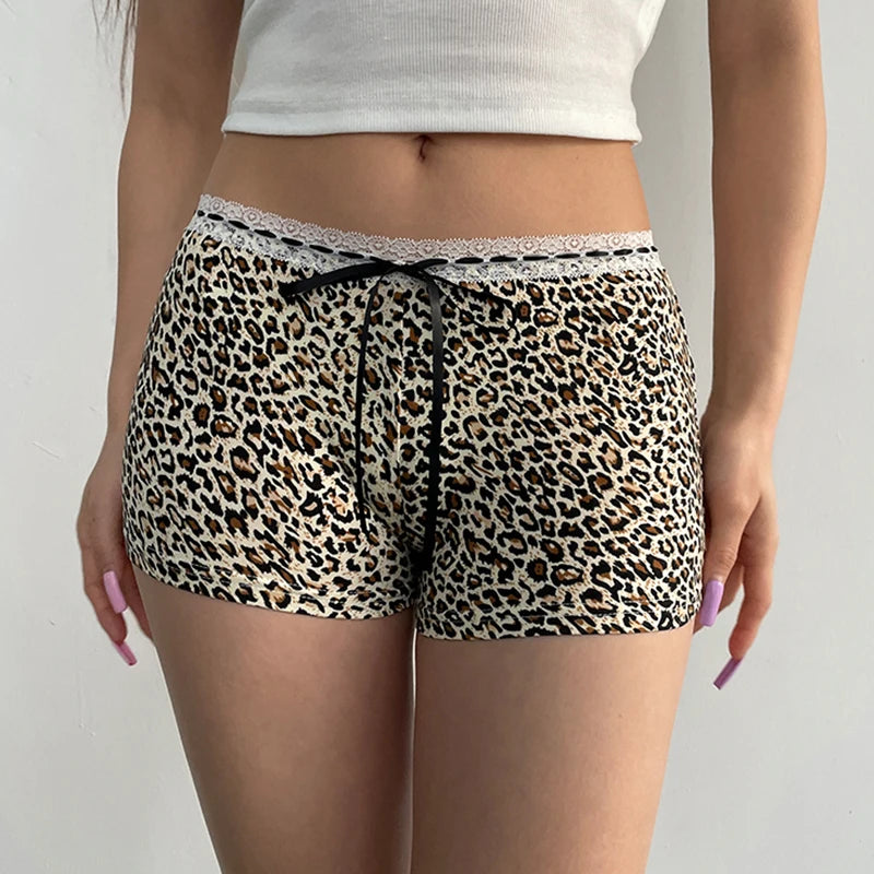 Leopard Print Lace Bow Low-Rise Shorts