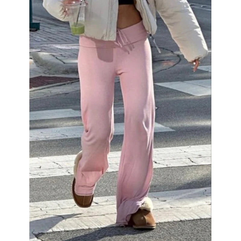 Casual Solid Basic Mid-Waist Pants