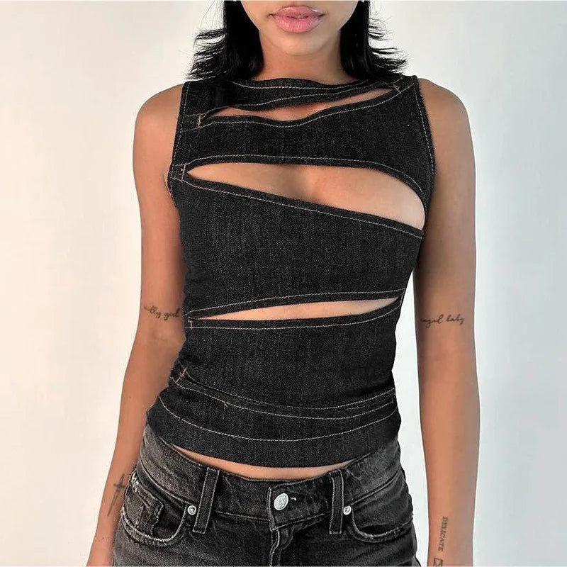 Women's Sleeveless Hollow Slim Vest Top