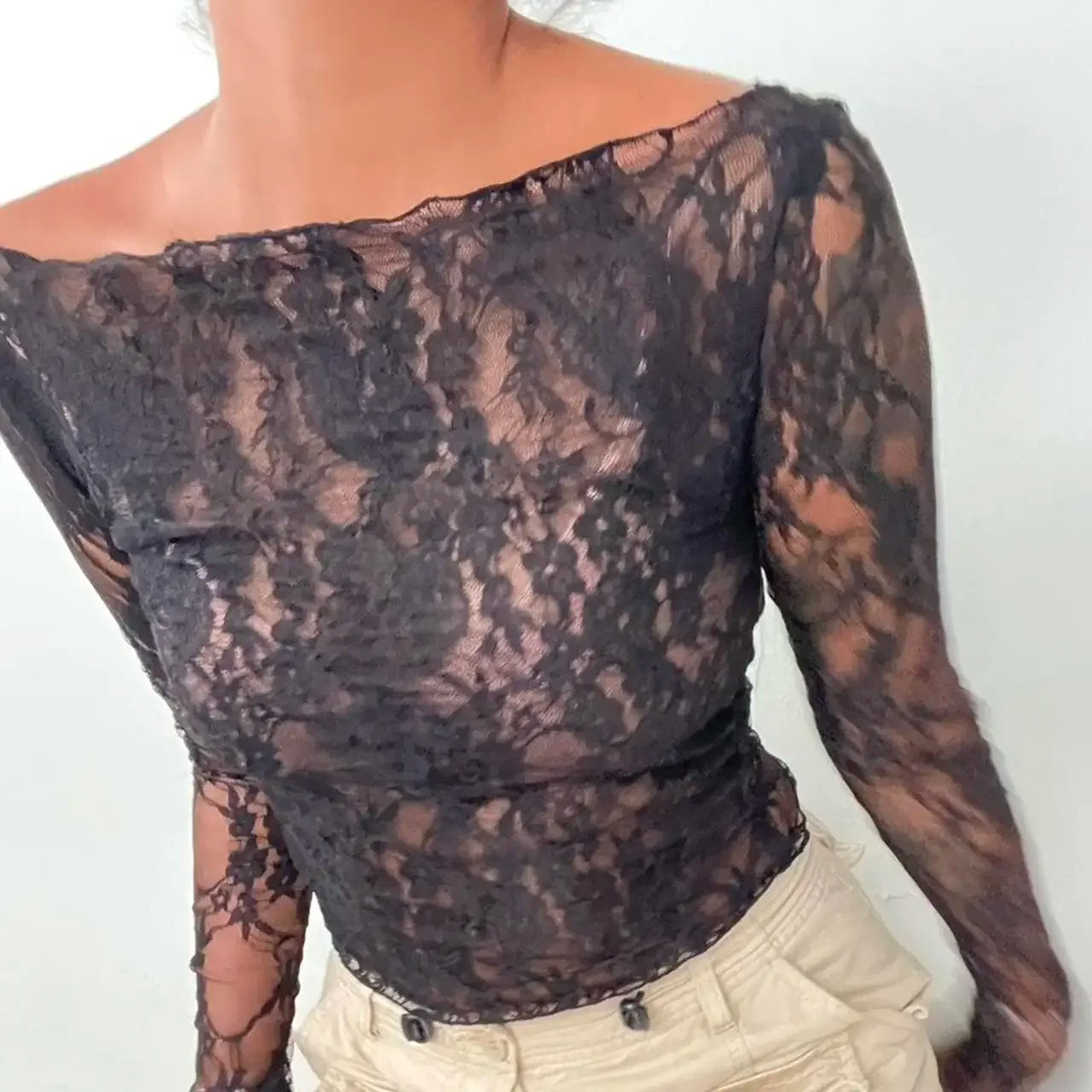 Y2K Floral Lace Off-Shoulder Crop Top