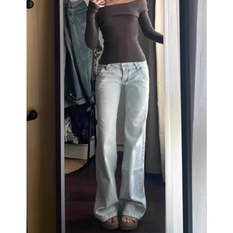 Light Blue Low-Waist Vintage Straight Jeans