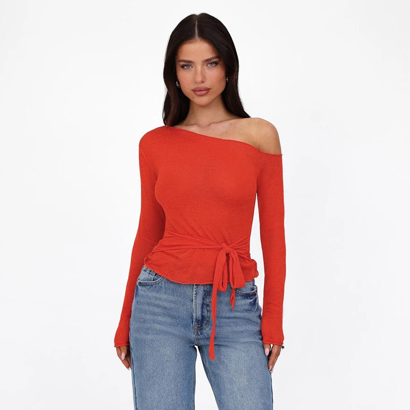 Slant Neck Off-Shoulder Cropped Bandage Top