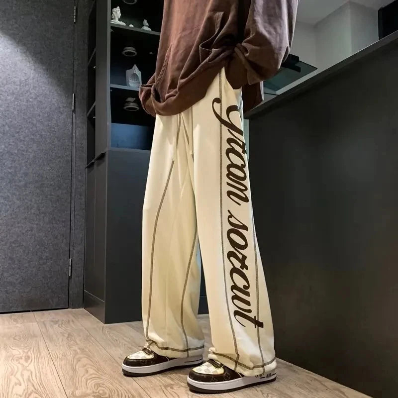 Vintage Letter Print Wide-Leg Joggers