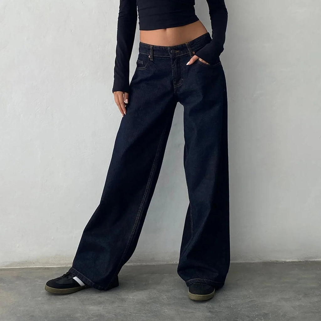 Y2K Vintage Zipper Button Low-Waist Baggy Jeans