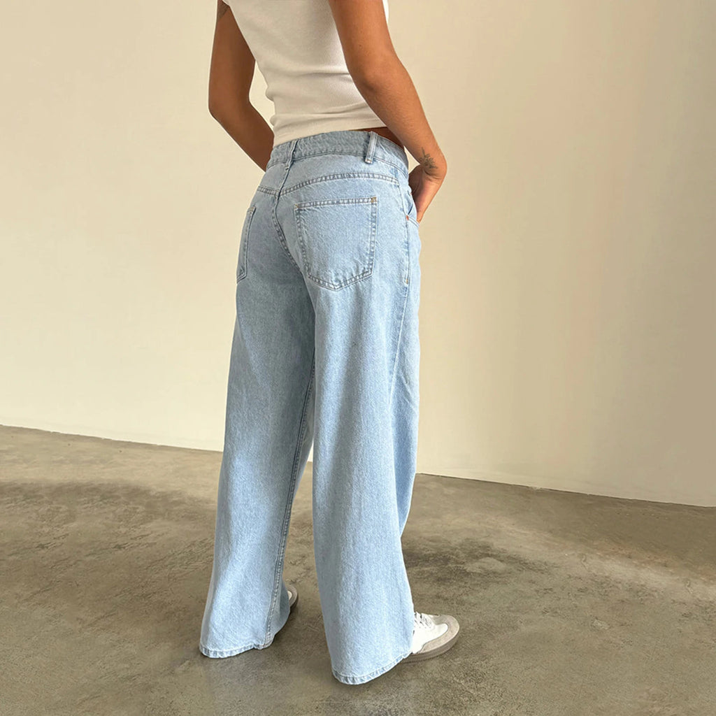 Y2K Vintage Zipper Button Low-Waist Baggy Jeans