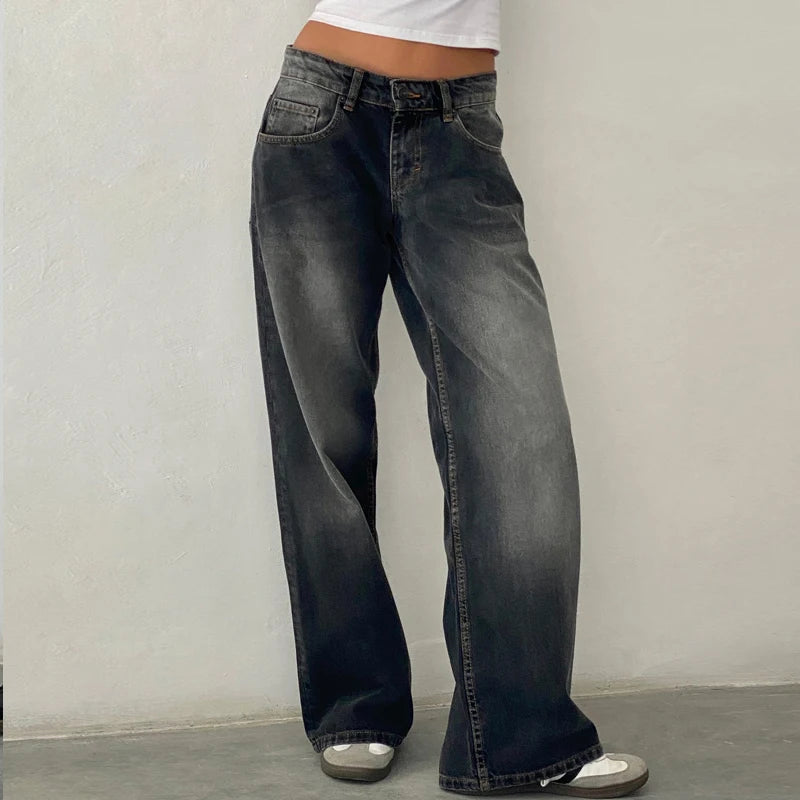 Y2K Aesthetic Wide-Leg Boyfriend Jeans