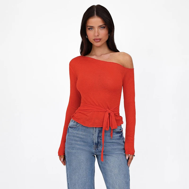 Slant Neck Off-Shoulder Cropped Bandage Top