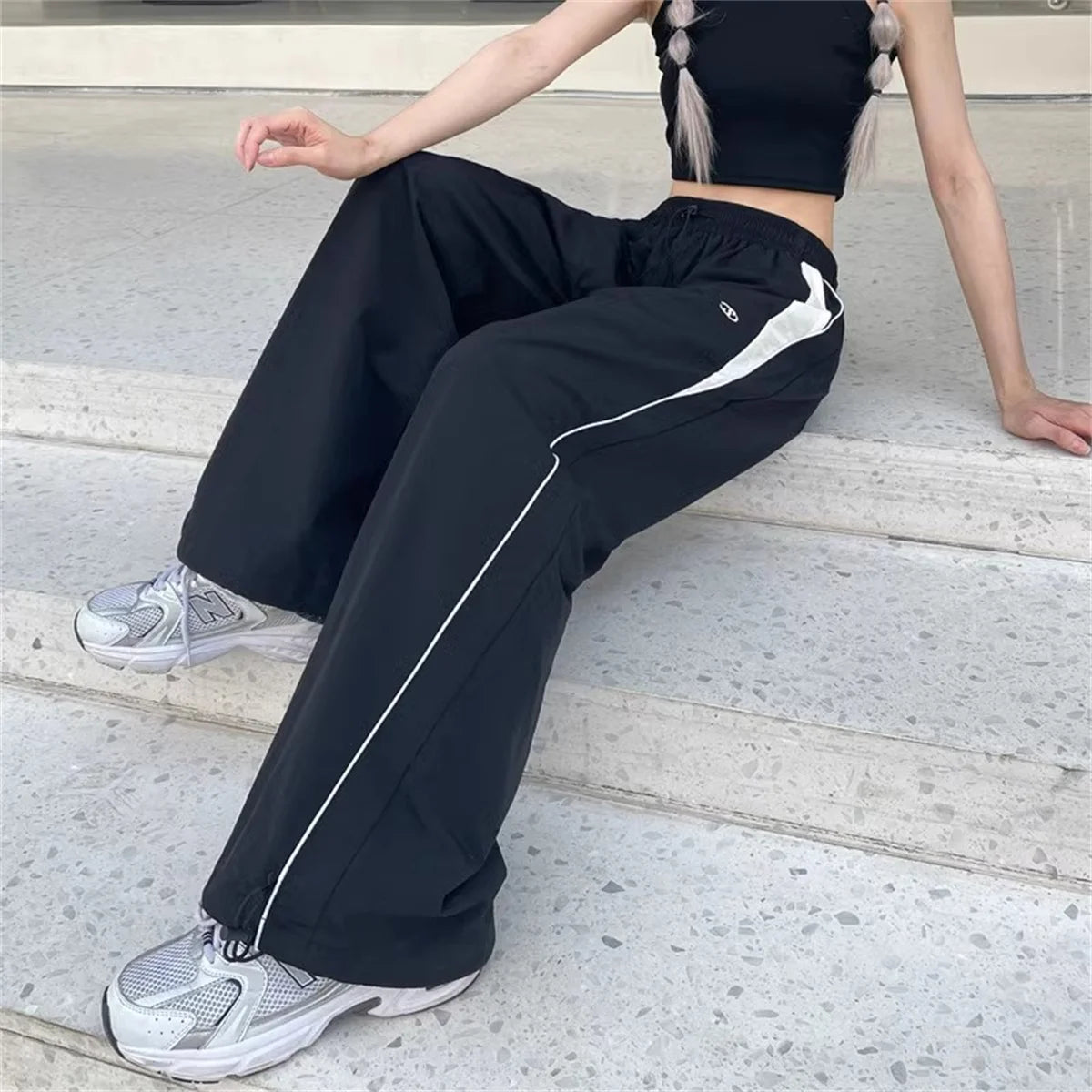 Y2K Wide-Leg Drawstring Cargo Sweatpants