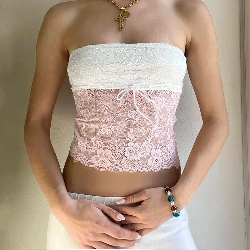 Lace Patchwork Tube Top