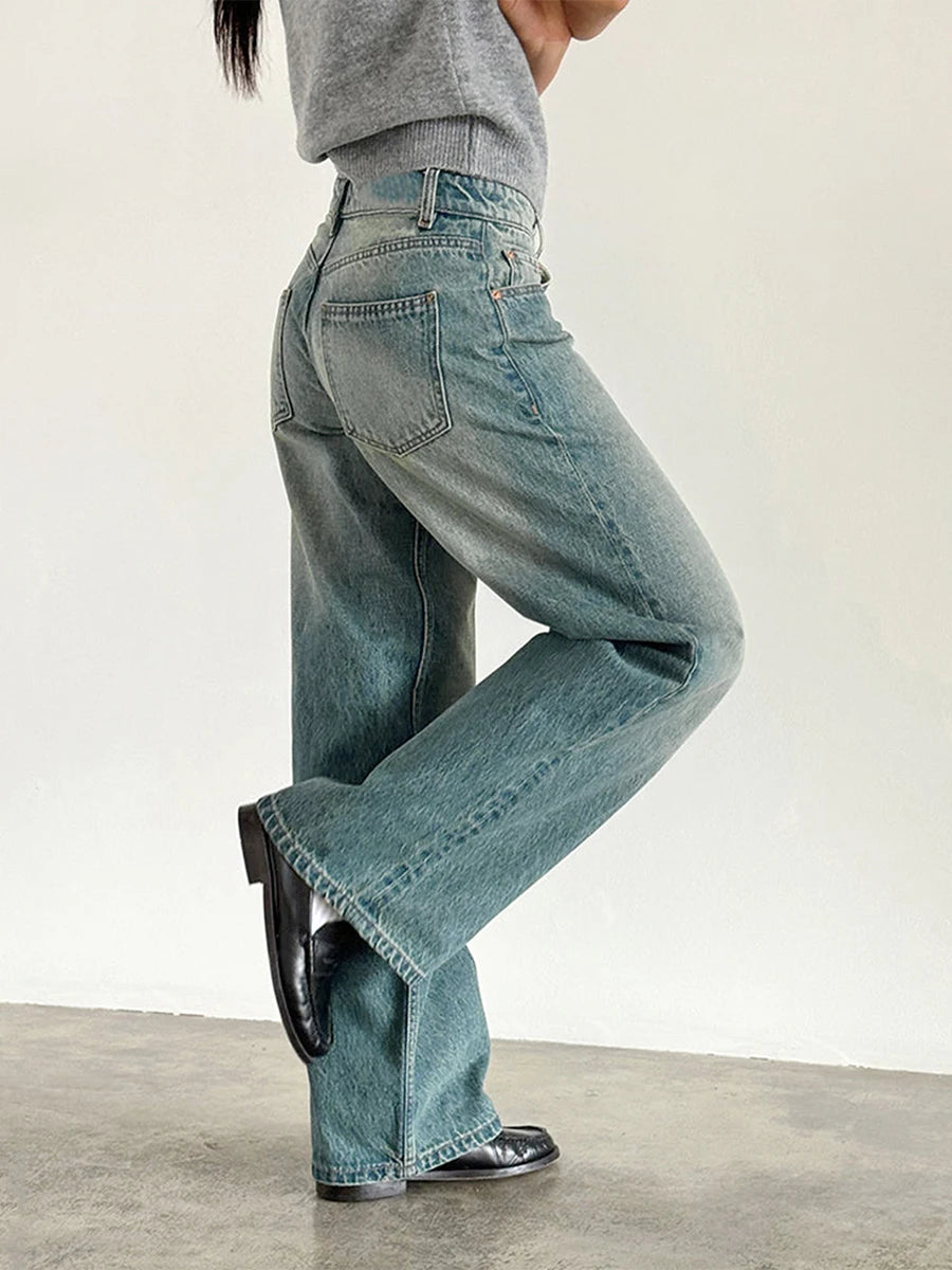 Y2K Vintage Zipper Button Low-Waist Baggy Jeans