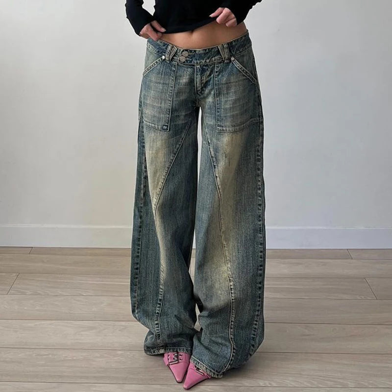Vintage Washed Loose Fit Straight Leg Denim Jeans