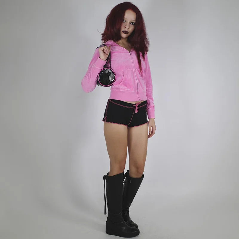 Sweet Korean Stitched Low-Waisted Ruched Shorts