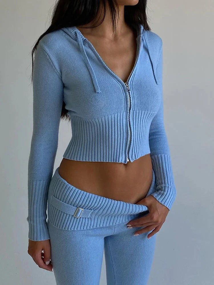 Solid Knitted 2-Piece Tracksuit Set