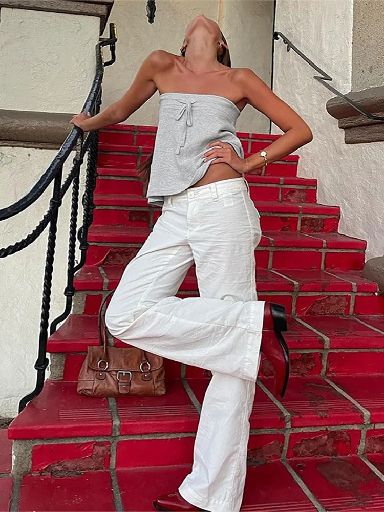 Absobe Solid Strapless Lace-Up Tube Top