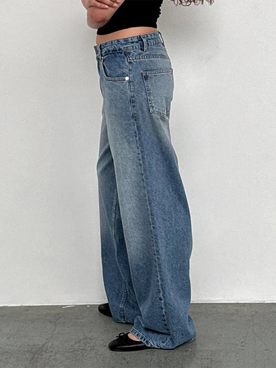 Y2K Vintage Zipper Button Low-Waist Baggy Jeans