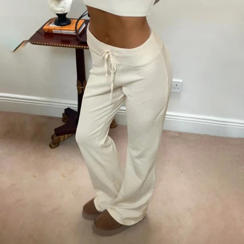 Casual Solid Basic Mid-Waist Pants