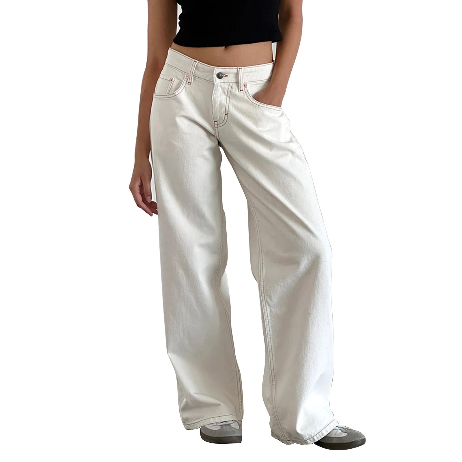 Y2K Vintage Zipper Button Low-Waist Baggy Jeans