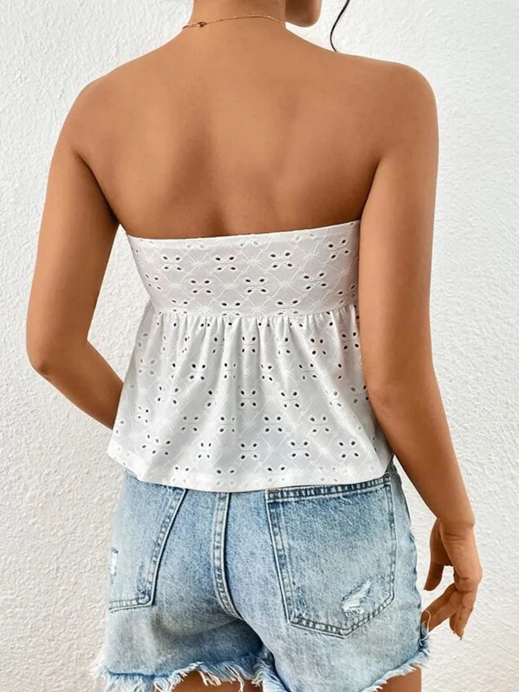 Summer Wrap Chest Strapless Lace-Up Knit Top