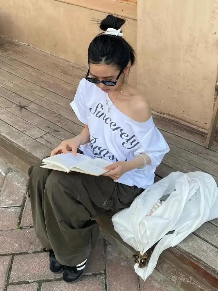 Off-Shoulder Printed Cotton Tee