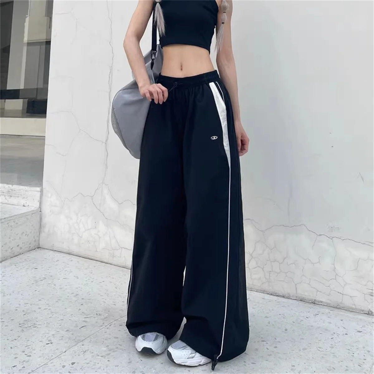 Y2K Wide-Leg Drawstring Cargo Sweatpants