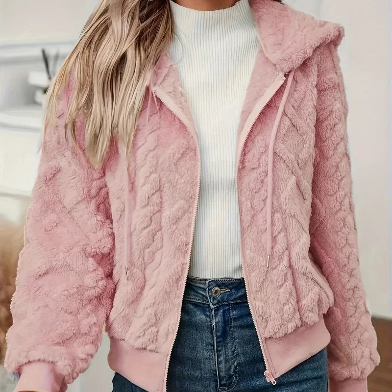 Zip Up Fuzzy Hooded Jacket