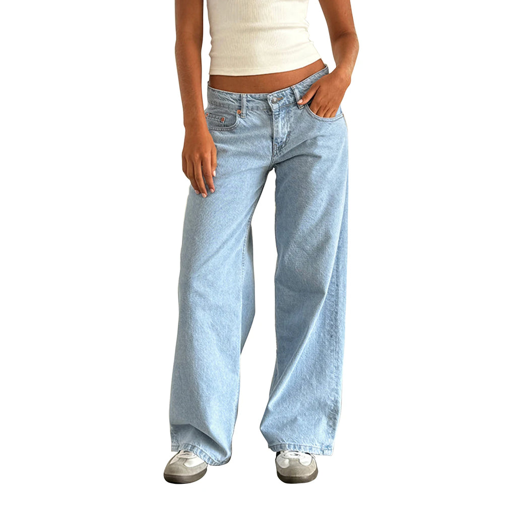 Y2K Vintage Zipper Button Low-Waist Baggy Jeans