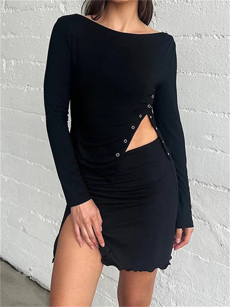 Fantoye Asymmetrical Slit Long Sleeve Top