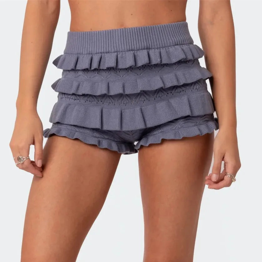 Ruffle Layered Crochet Knit Shorts